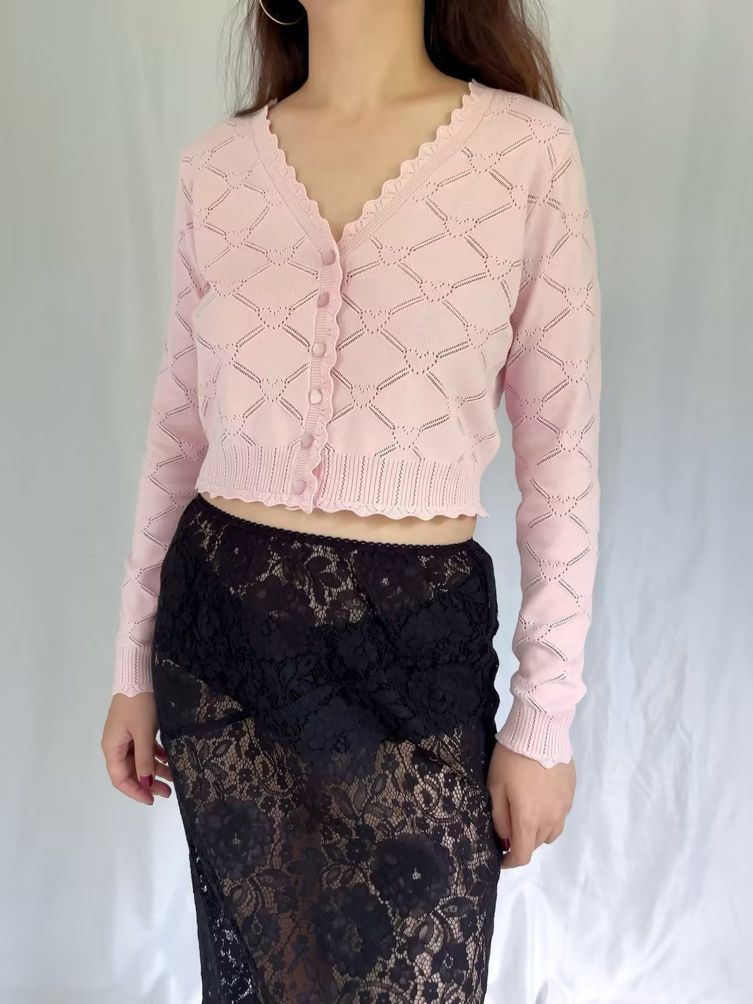 LSF Petra Knit Heart Argyle Cardigan - Velour Pink