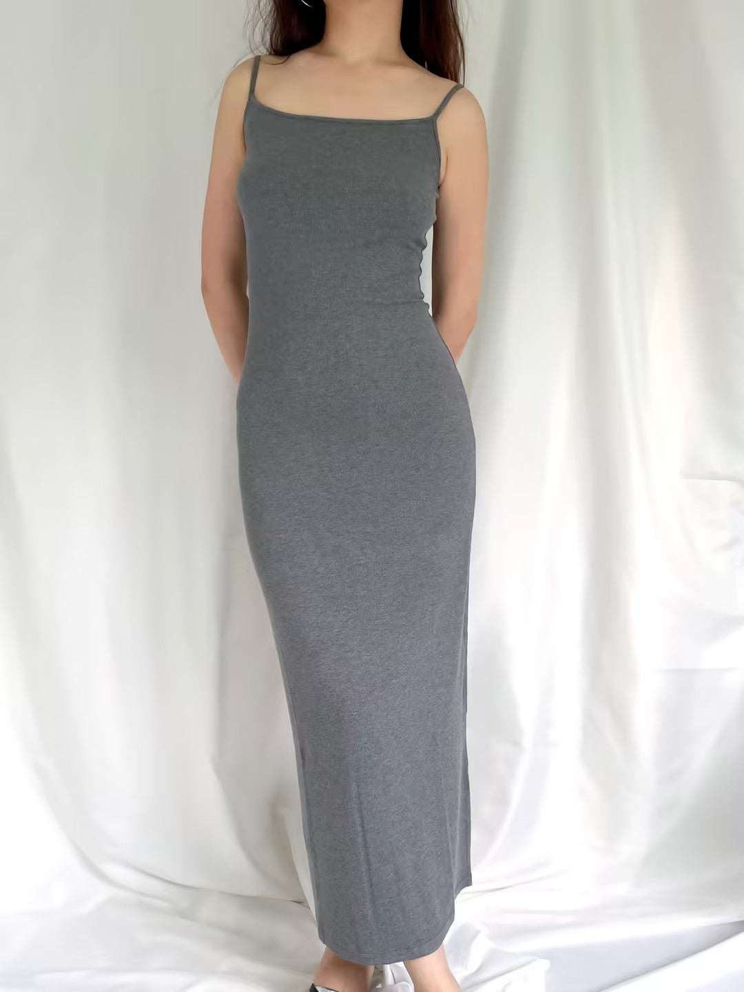 Soft Lounge Ribbed Maxi Slip Dress - Grey
