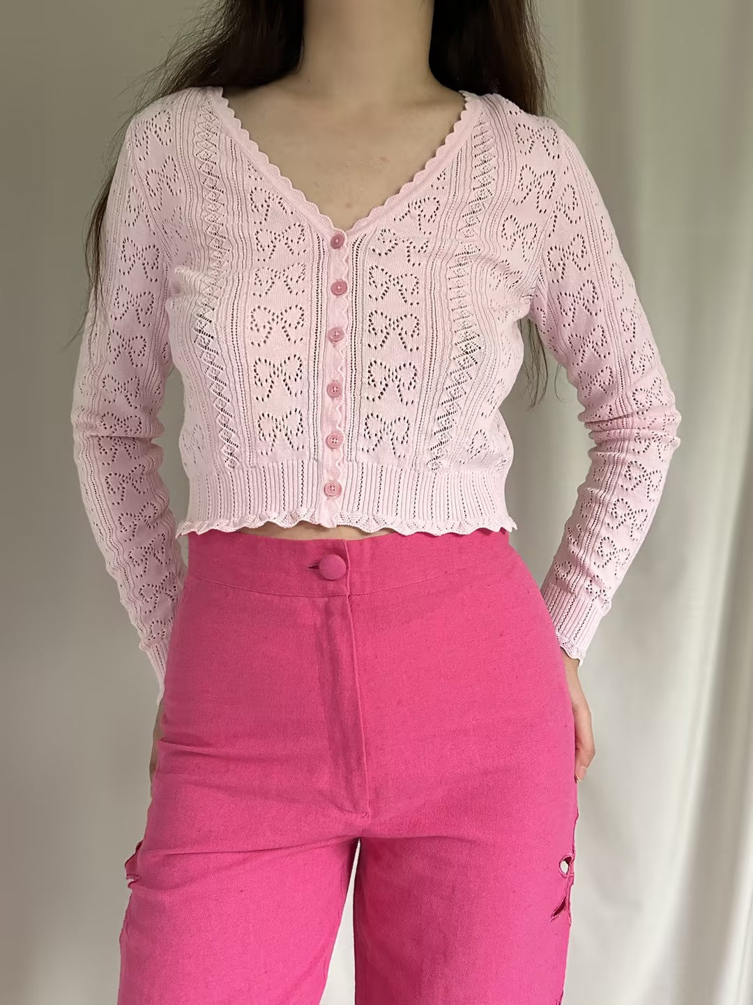 LSF Petra Bow Pointelle Cardigan - Ballerina Pink