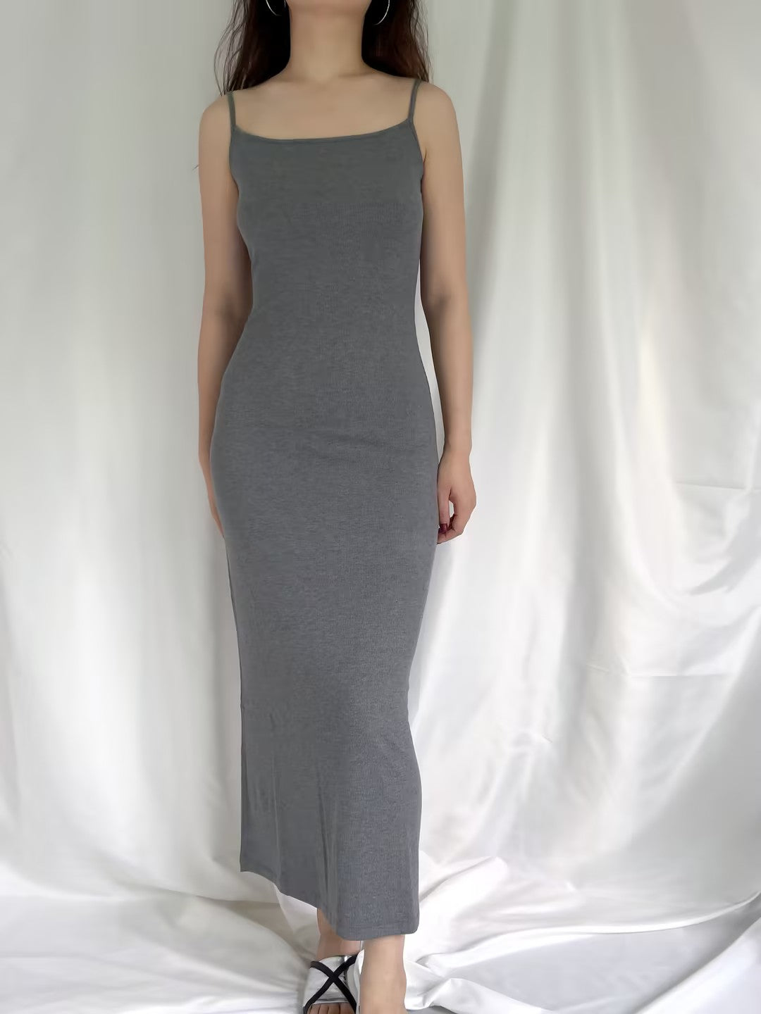 Soft Lounge Ribbed Maxi Slip Dress - Grey Szaszer Soft Lounge Ribbed Maxi Slip Dress - Grey Szaszer