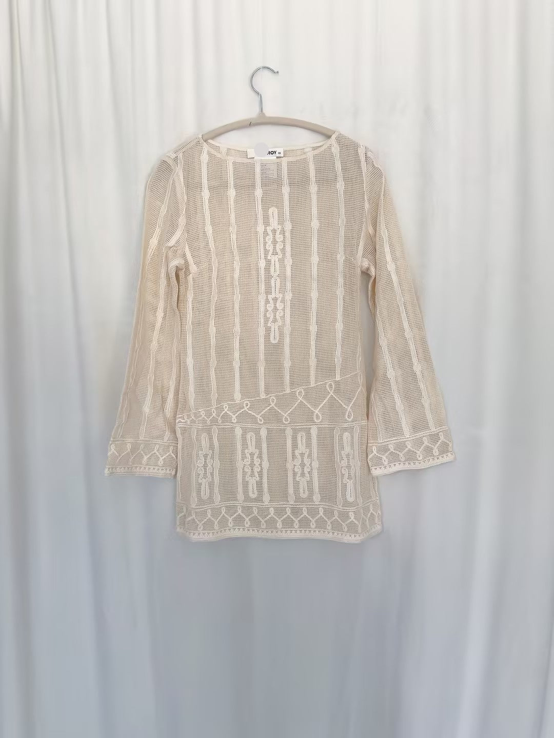 Embroidered Cotton Mesh Mini Dress in XS