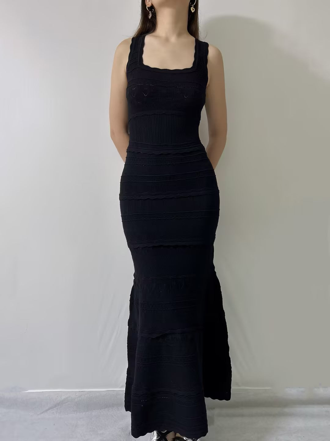 Robe longue à points mixtes LSF Ellaria en noir