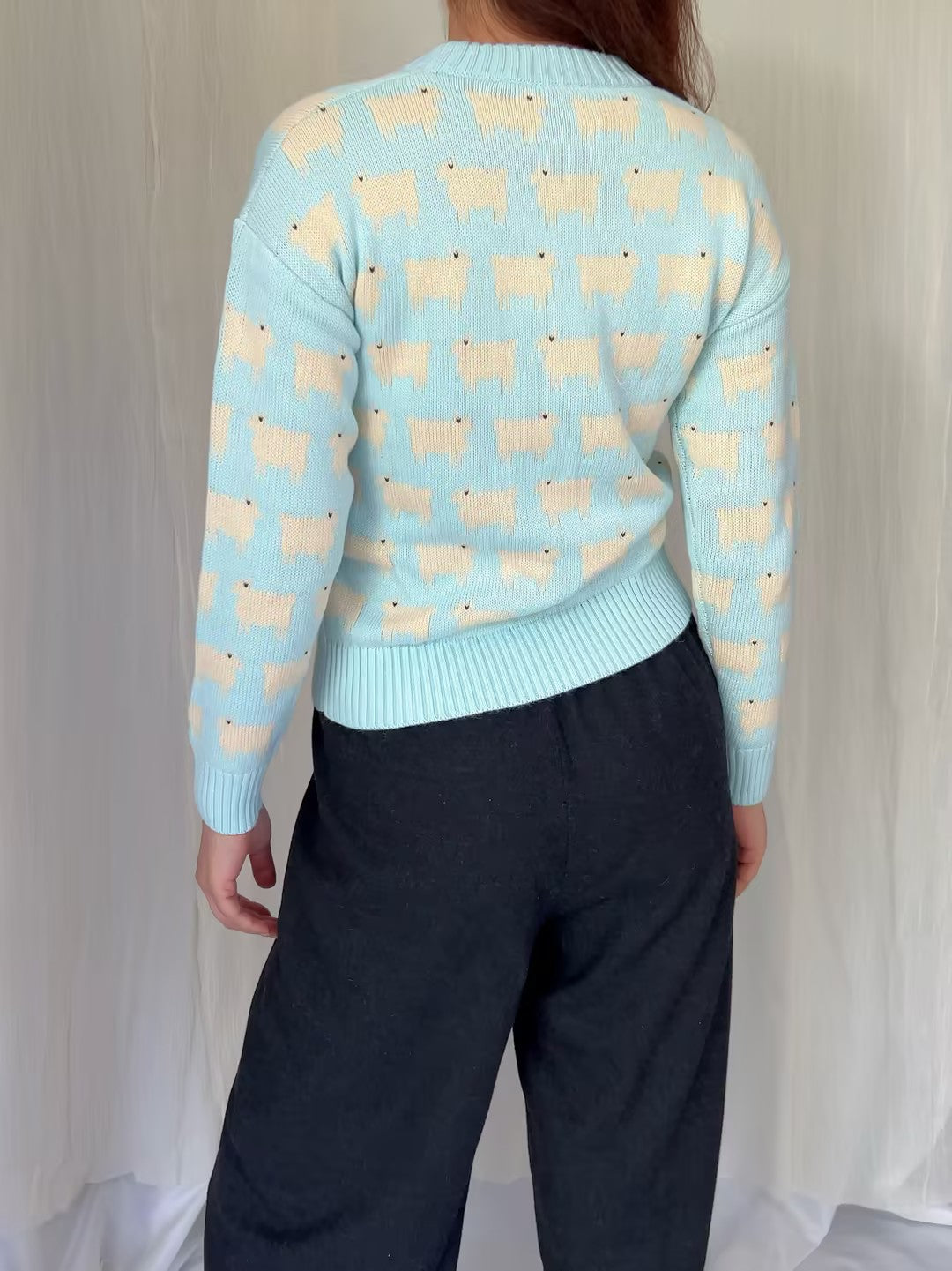 WW Women's Fitted Cotton Line Sheep Sweater - Blue