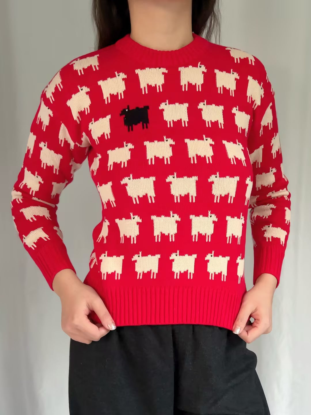 WW Women's Fitted Cotton Sheep Sweater - Diana Red (contact for other sizes)