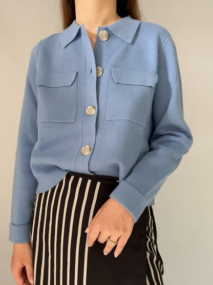 Betty Merino Wool Cardigan in Vintage Blue