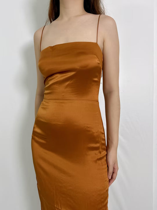 Frankie Silk Maxi Dress in Copper [size 4 sample sale]