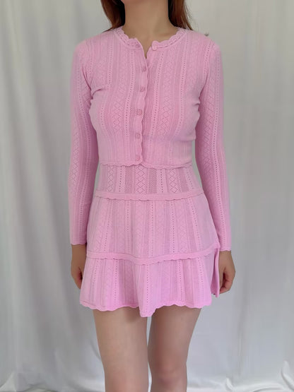 Nadiya Pointelle Cardigan - Candy Floss Pink in XS