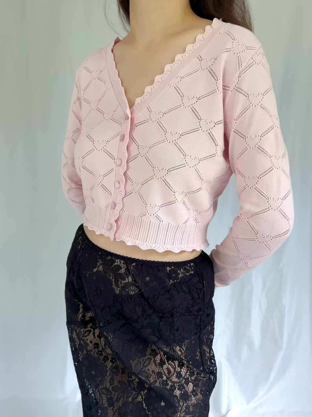 LSF Petra Knit Heart Argyle Cardigan - Velour Pink