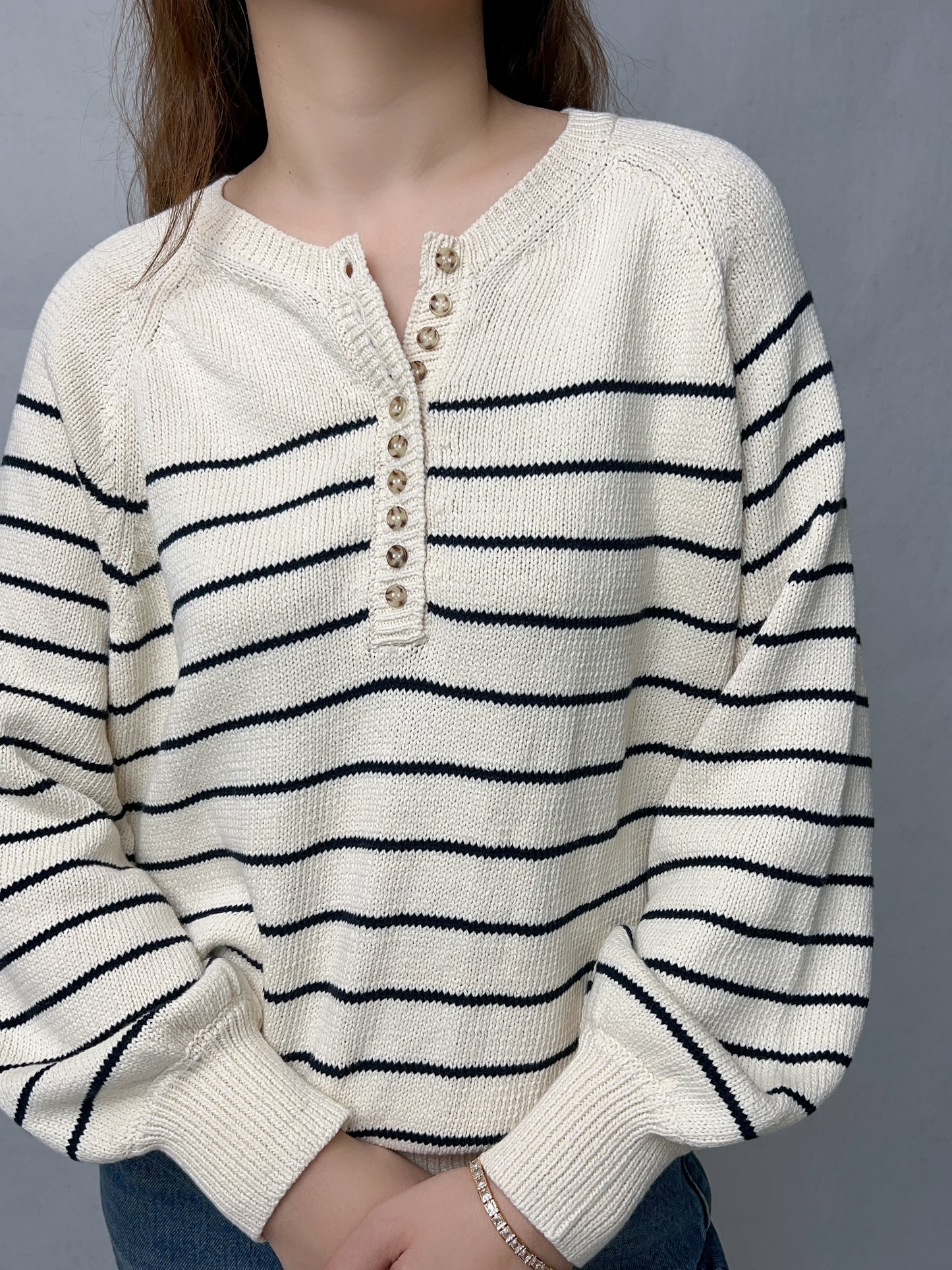 SEZ Leontine Ecru Striped Cotton Jumper