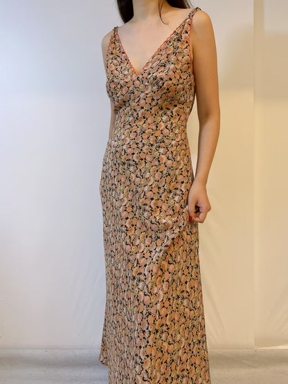 Brooklyn Silk Long Dress in Tresors de la Mer