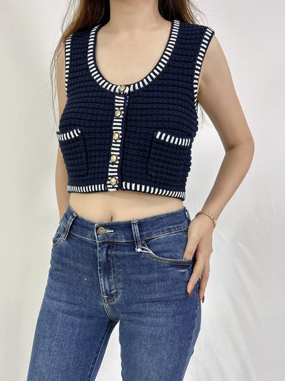 Gustave Sleeveless Knit Vest in Navy