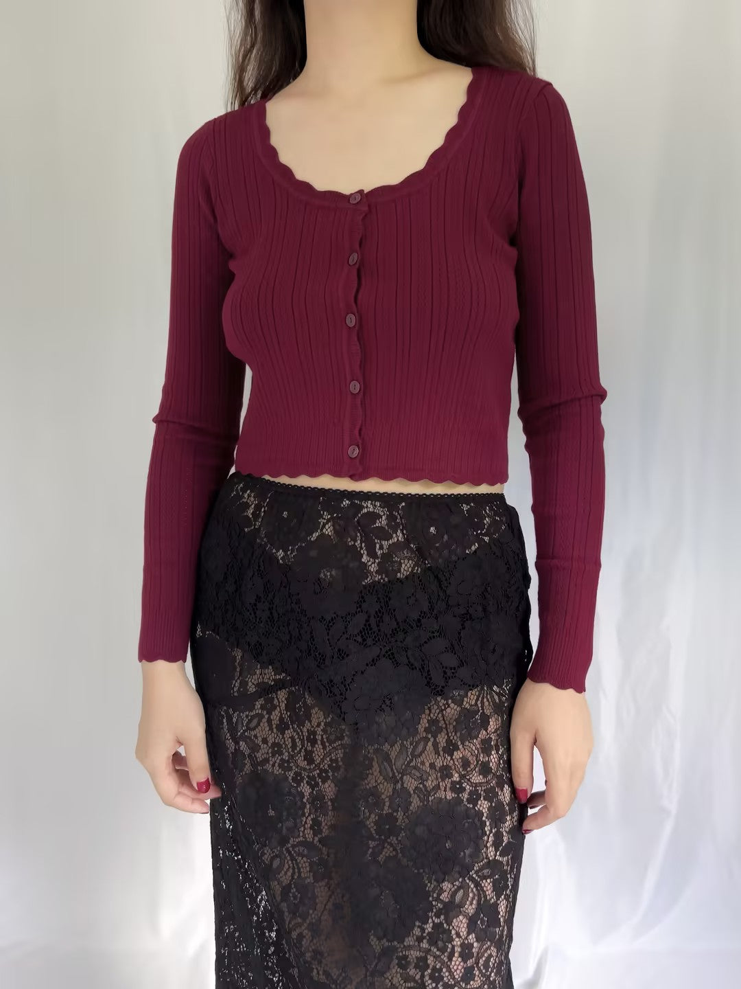 LSF Martti Stretch Pointelle Cardigan - Spiced Berry