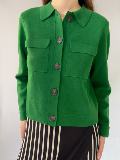 Betty Merino Wool Cardigan in Green