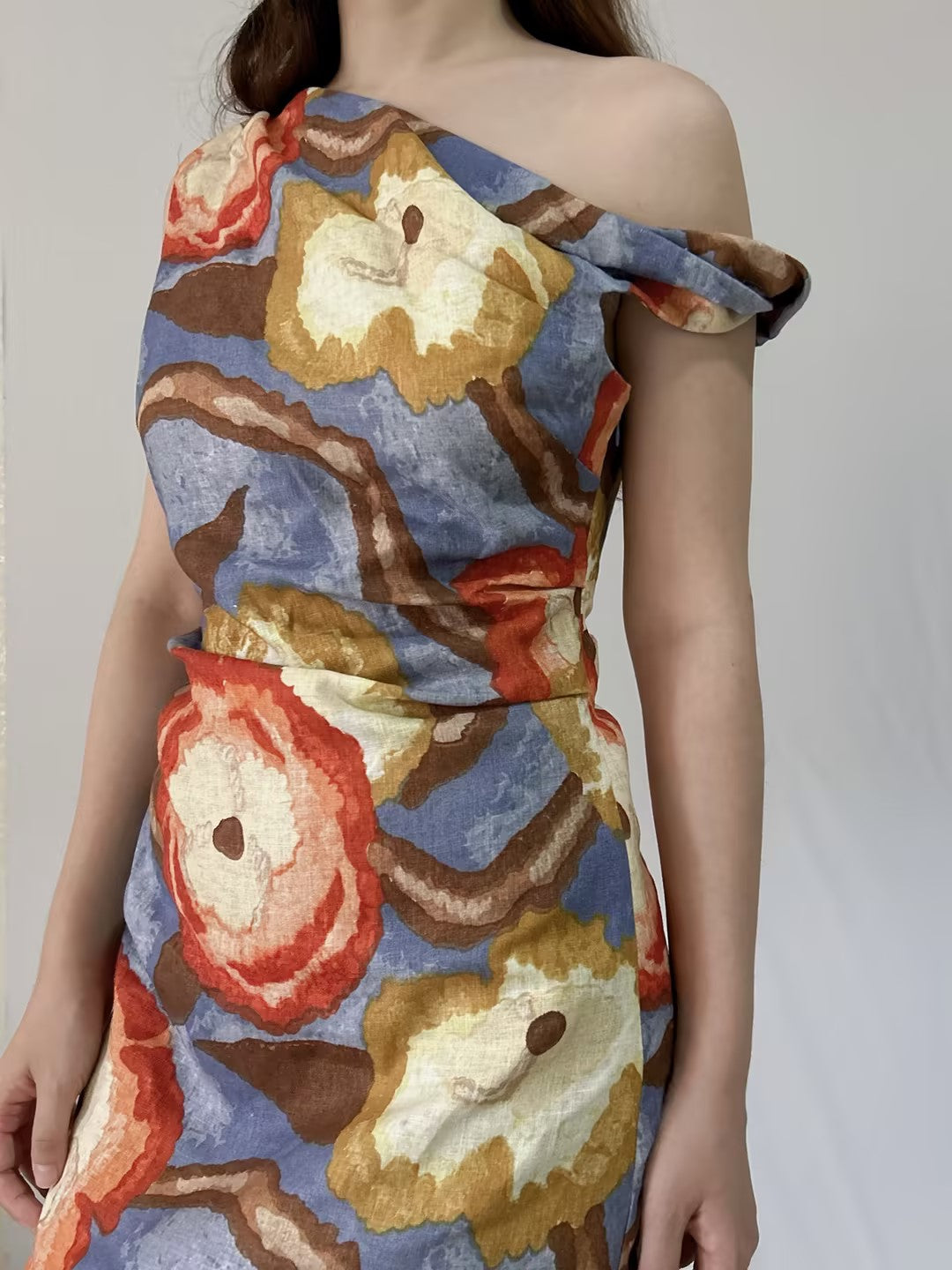 Floral Printed Linen Short Dress