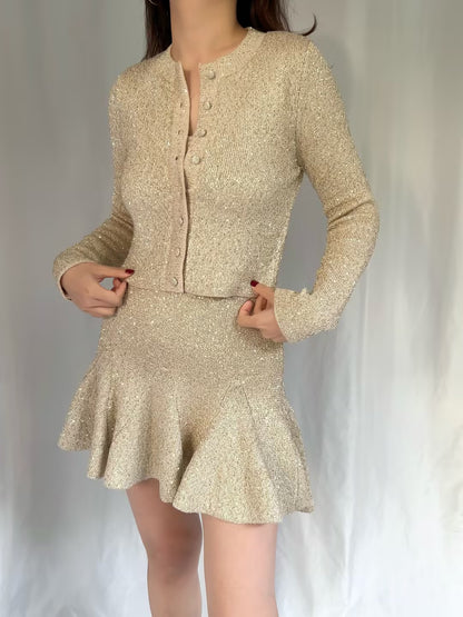 LSF Ferra Sequin Stretch Cardigan - Honey Gold