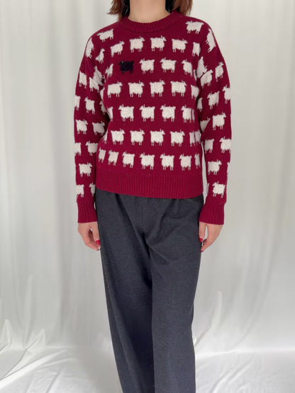 Women's Wool Sheep Sweater - Burgundy