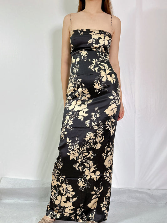 Frankie Silk Maxi Dress in Black Motif [size 4 sample sale]