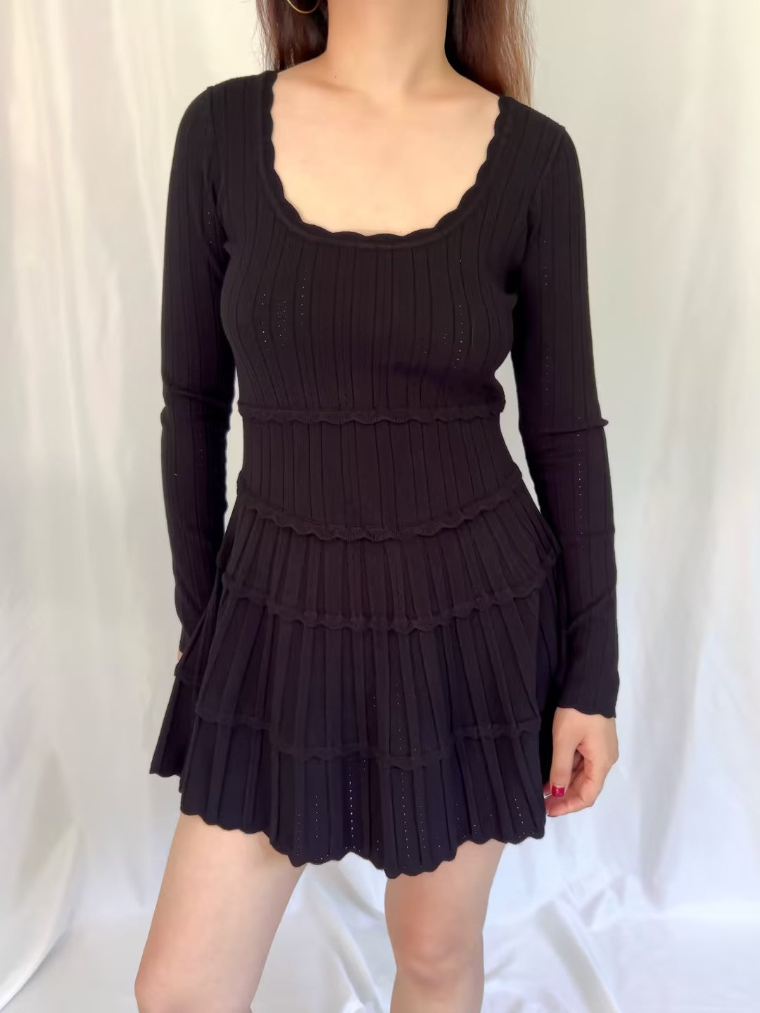 LSF Lavender Stretch Pointelle Mini Dress - Black