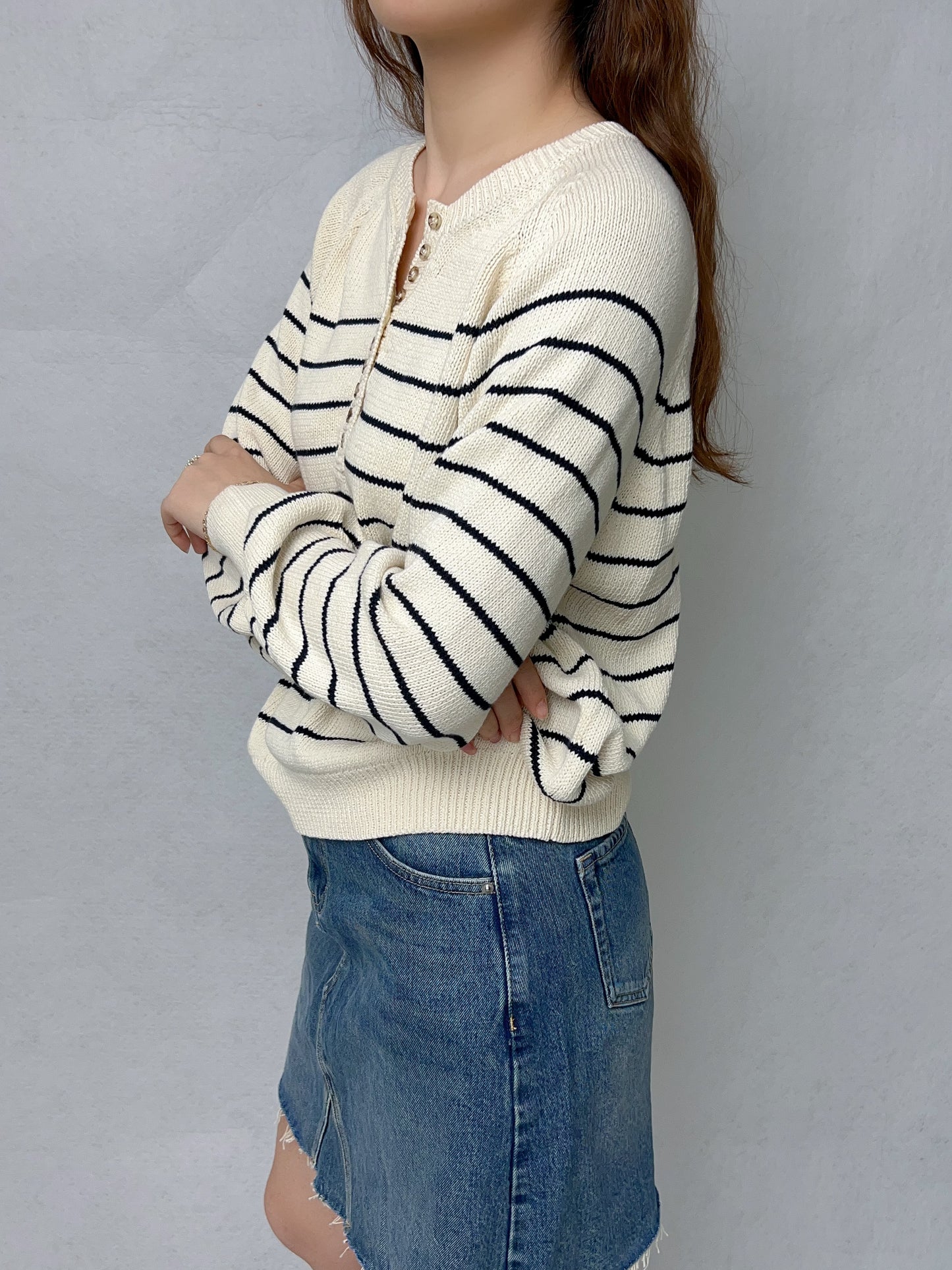 SEZ Leontine Ecru Striped Cotton Jumper