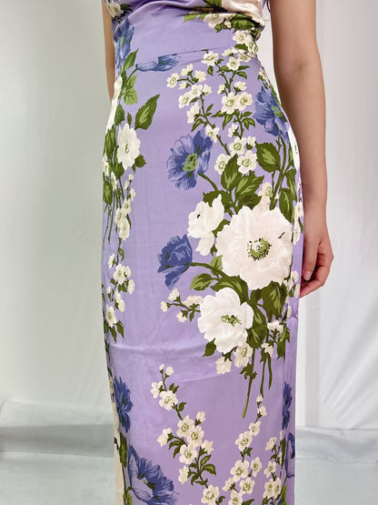 Frankie Silk Maxi Dress in Purple Floral [size 6 sample sale]