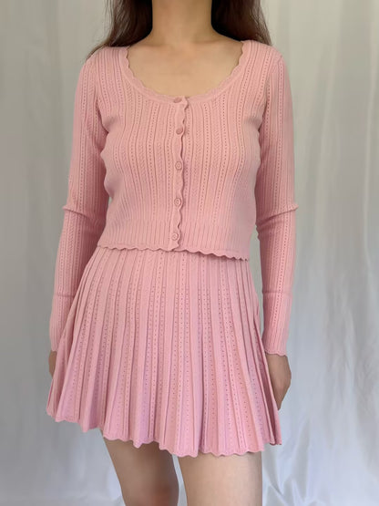 LSF Martti Stretch Pointelle Cardigan - Fawn Pink