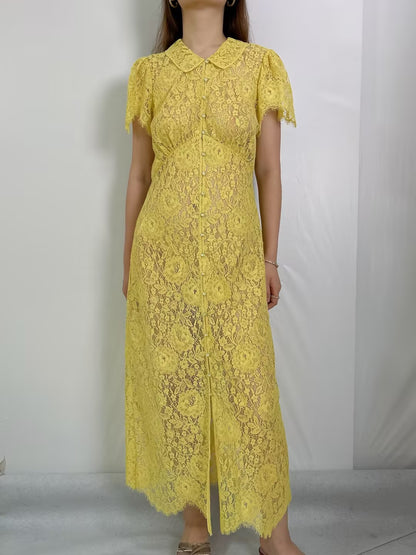 Sohana Lace Midi Dress in Daffodil Yellow