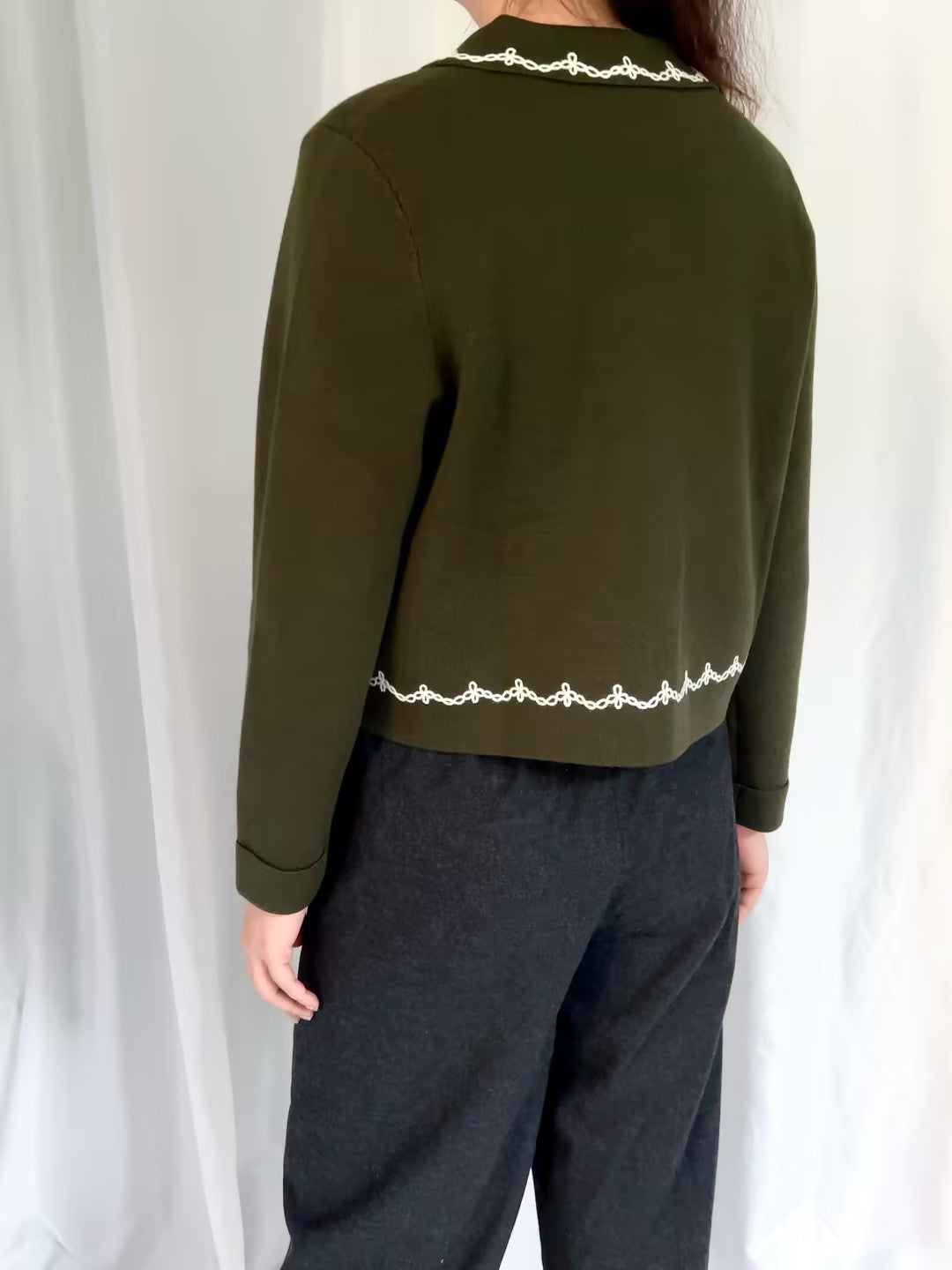 Betty Cardigan - Khaki Ecru Embroidery