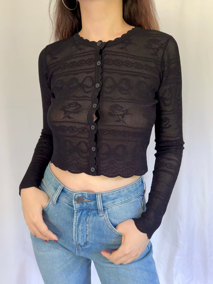 Cardigan festonné en pointelle LSF Media [Dernier stock]