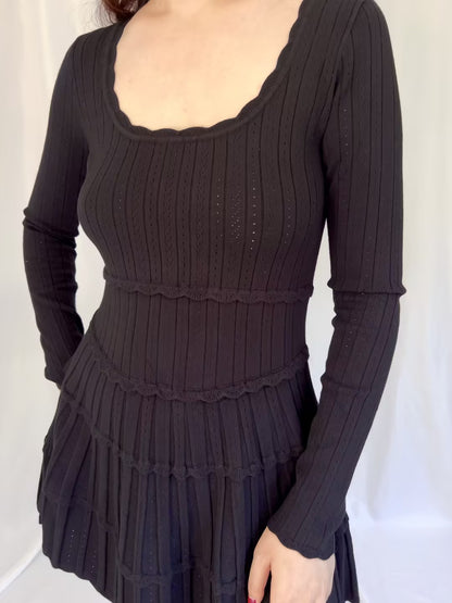 LSF Lavender Stretch Pointelle Mini Dress - Black