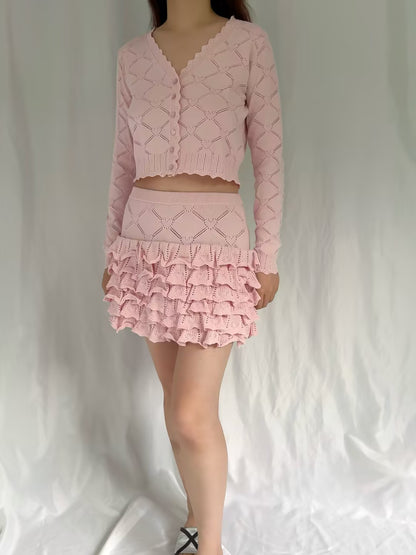 LSF Kalliope Knit Heart Argyle Skirt - Velour Pink