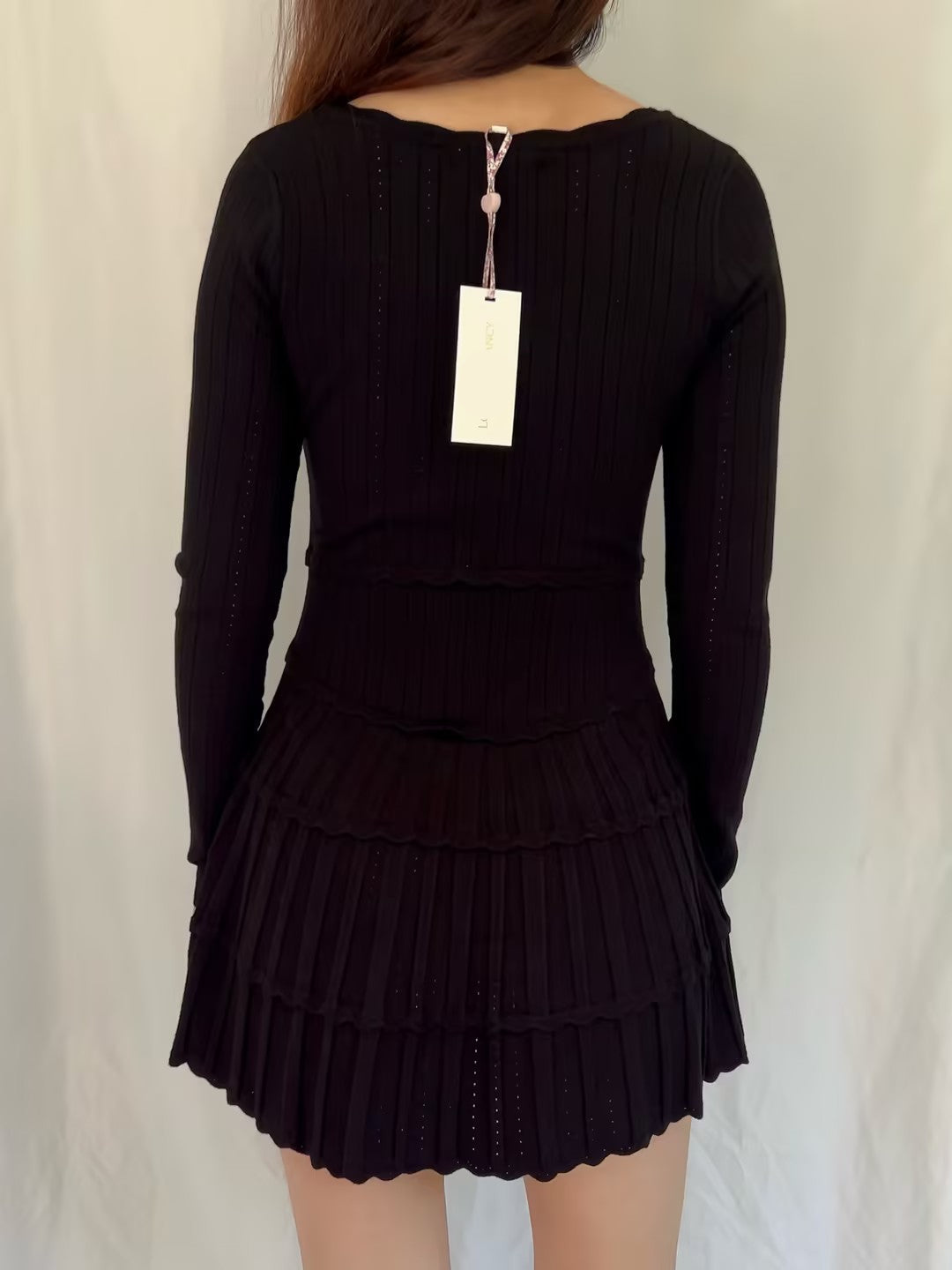 LSF Lavender Stretch Pointelle Mini Dress - Black