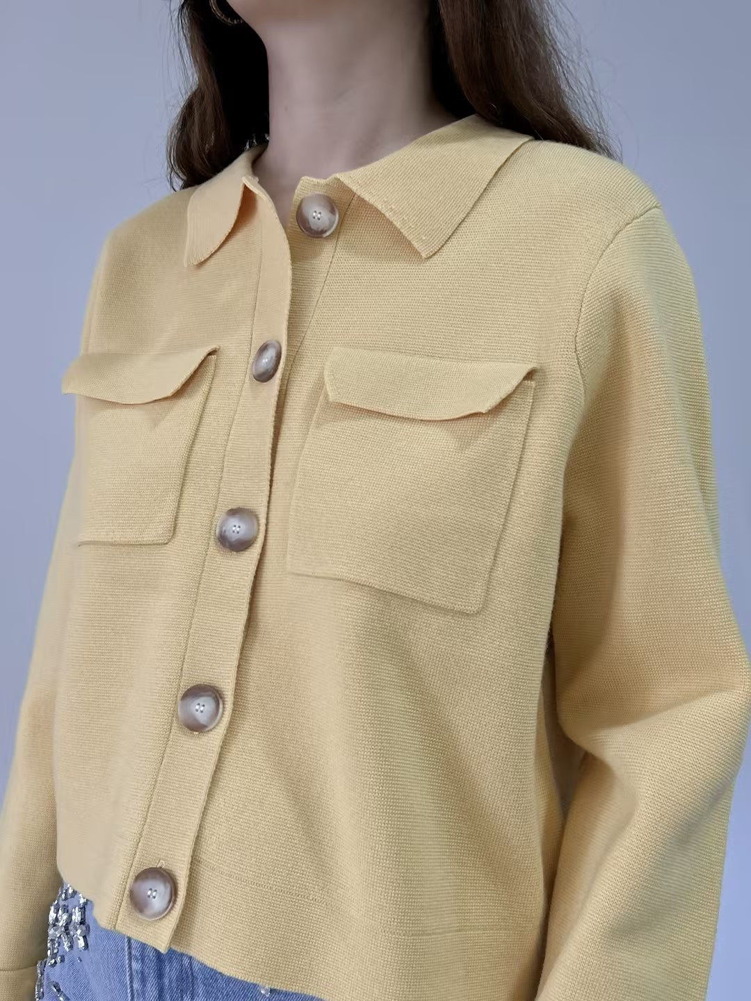 Betty Merino Wool Cardigan in Pastel Yellow