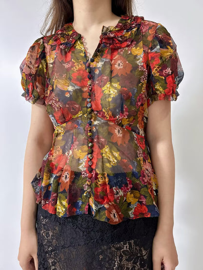 Alona Silk Top in Moonlit Garden