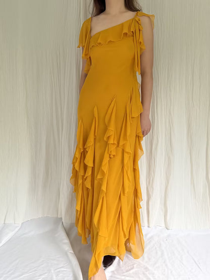Robe mi-longue en dentelle Sohana en jaune jonquille