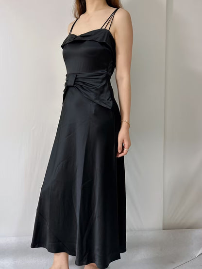 Donneta Satin Midi Dress in Black