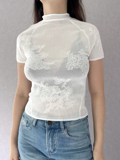 FdM Lace Pointelle Tee - Ivory in M