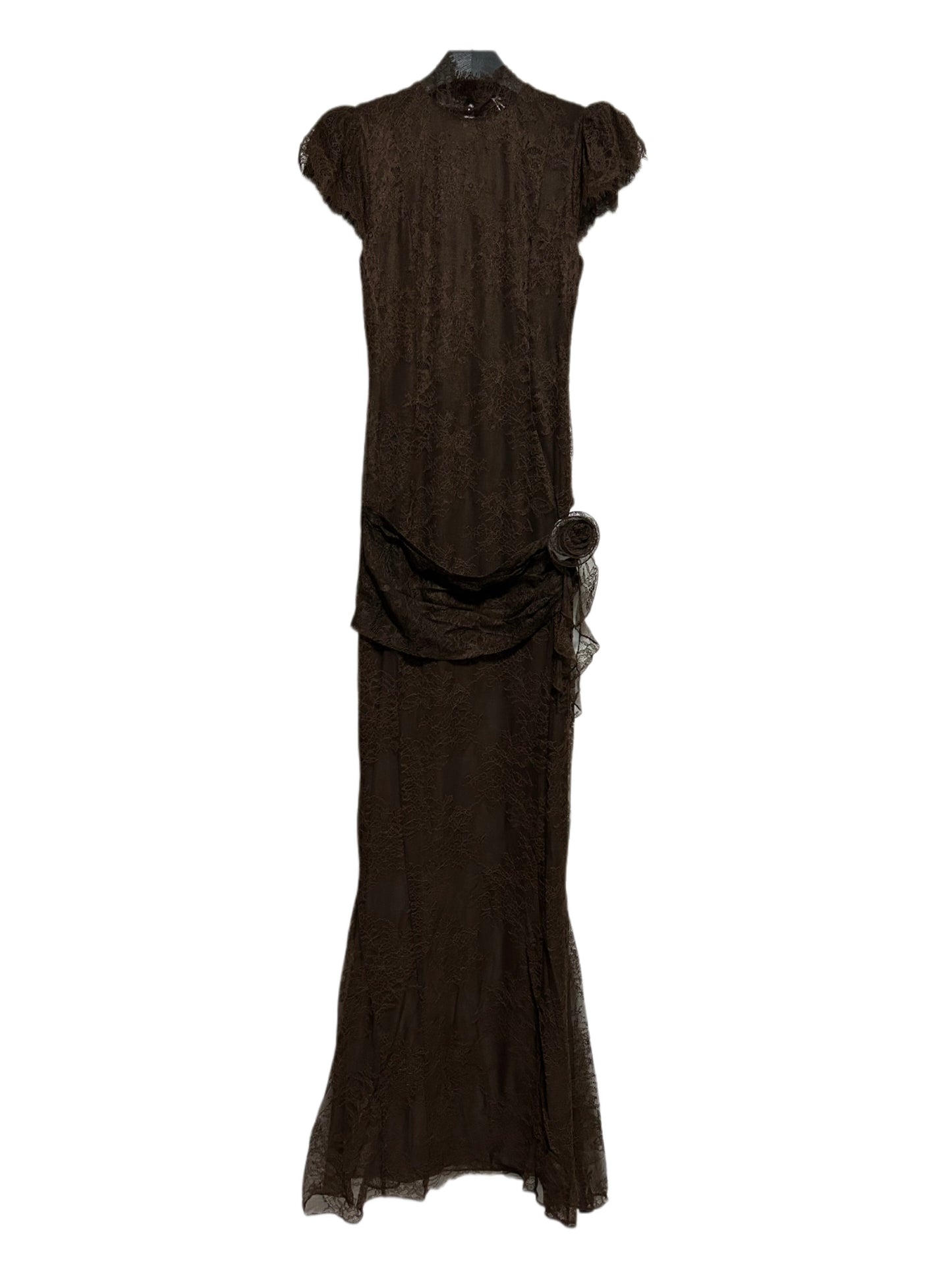 Silentium Maxi Dress - Chocolate Brown Lace in UK8