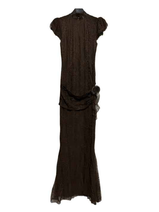 Silentium Maxi Dress - Chocolate Brown Lace in UK8