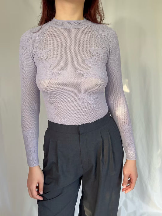 FdM Lace Pointelle Long Sleeve Bodysuit - Smoked Lavender