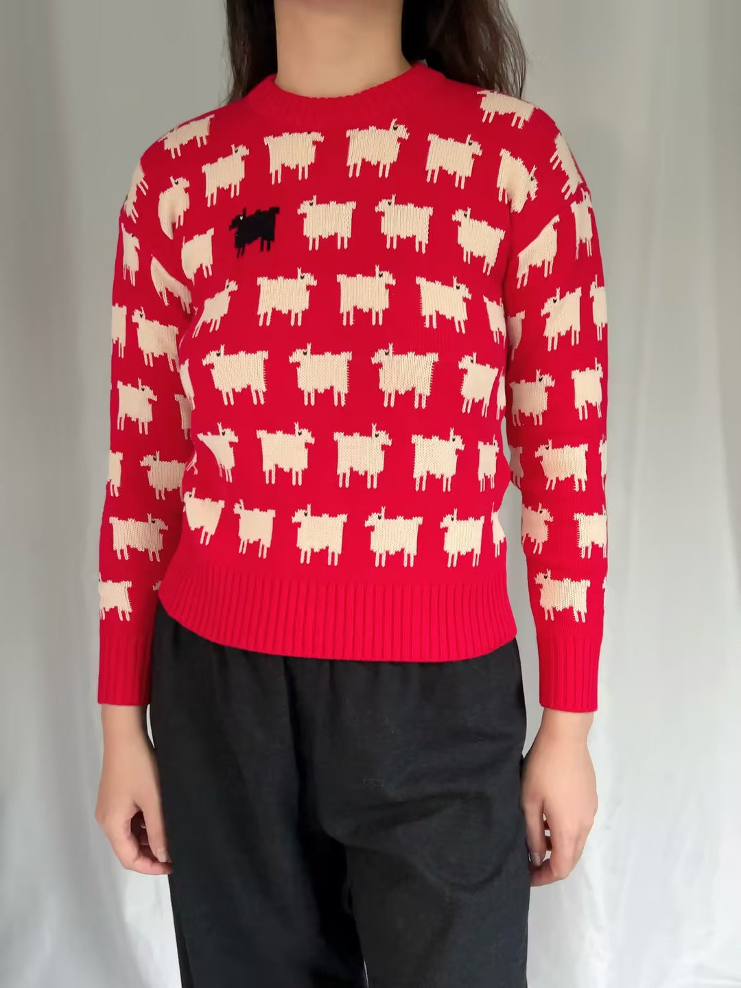 WW Women's Fitted Cotton Sheep Sweater - Diana Red (contact for other sizes)