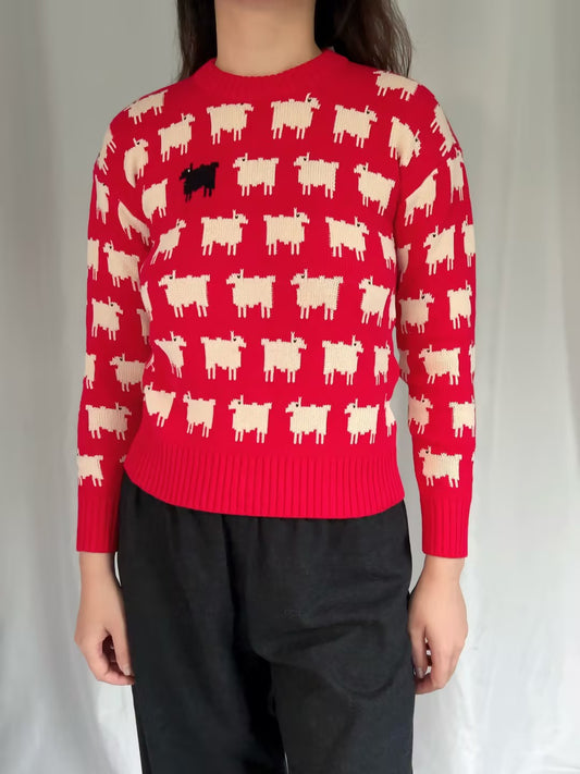 WW Women's Fitted Cotton Sheep Sweater - Diana Red (contact for other sizes)