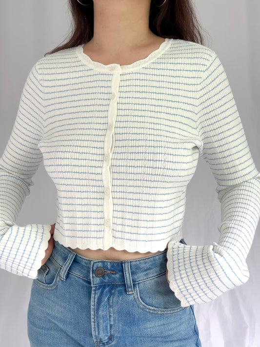 LSF Media Striped Stretch Knit Cardigan