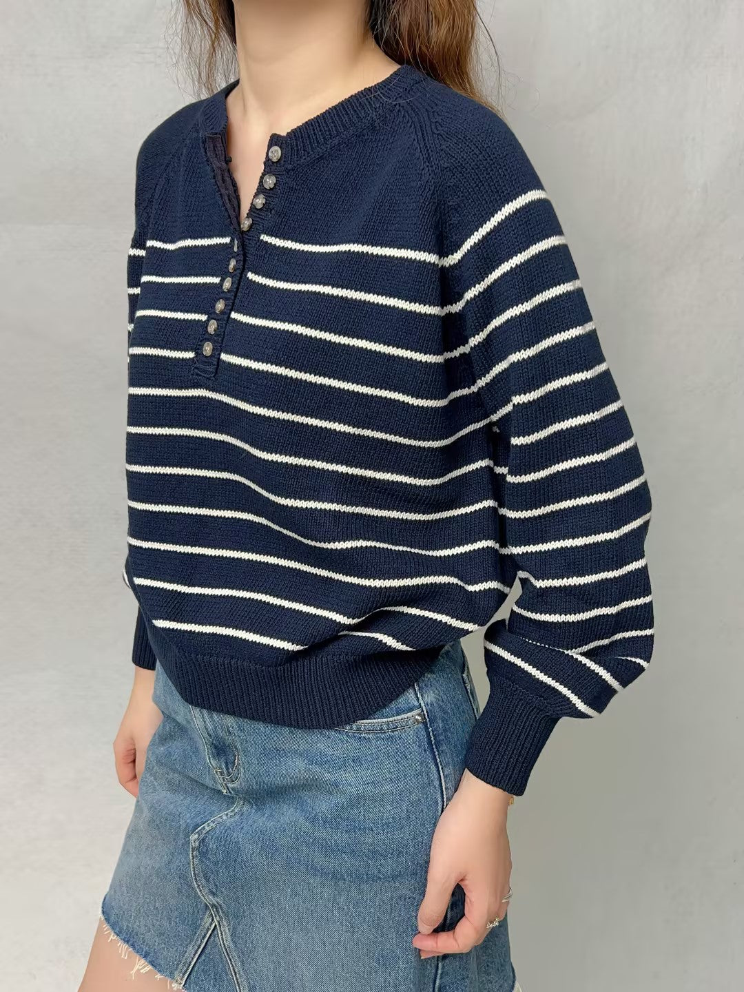 SEZ Leontine  Navy Striped Cotton Jumper