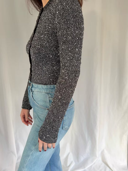LSF Ferra Sequin Stretch Cardigan - Black