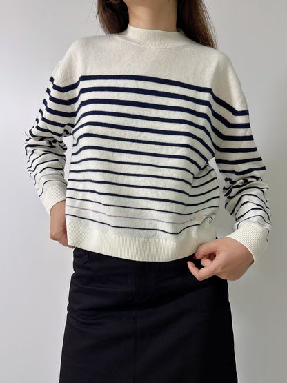 Wool Crewneck Sweater With Stripe Motif FW24