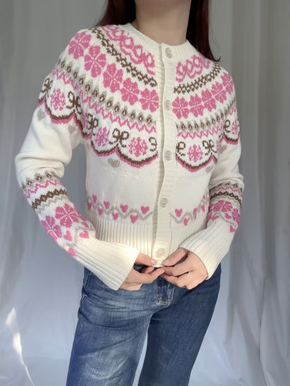 LSF Shantae Wool Fair Isle Cardigan - Pink Champagne