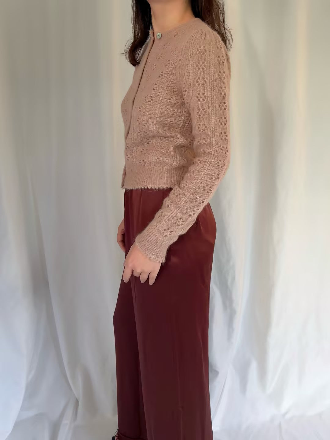 Emery Pointelle Cardigan - Clay