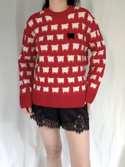 WW Women's Wool Sheep Sweater - Red (contact for other sizes)