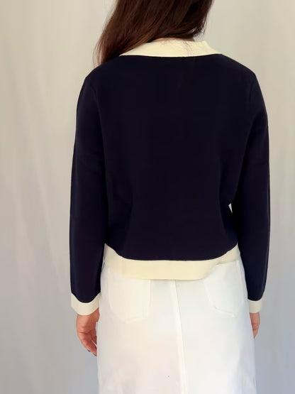 Betty Cardigan - Marine with Ecru Details