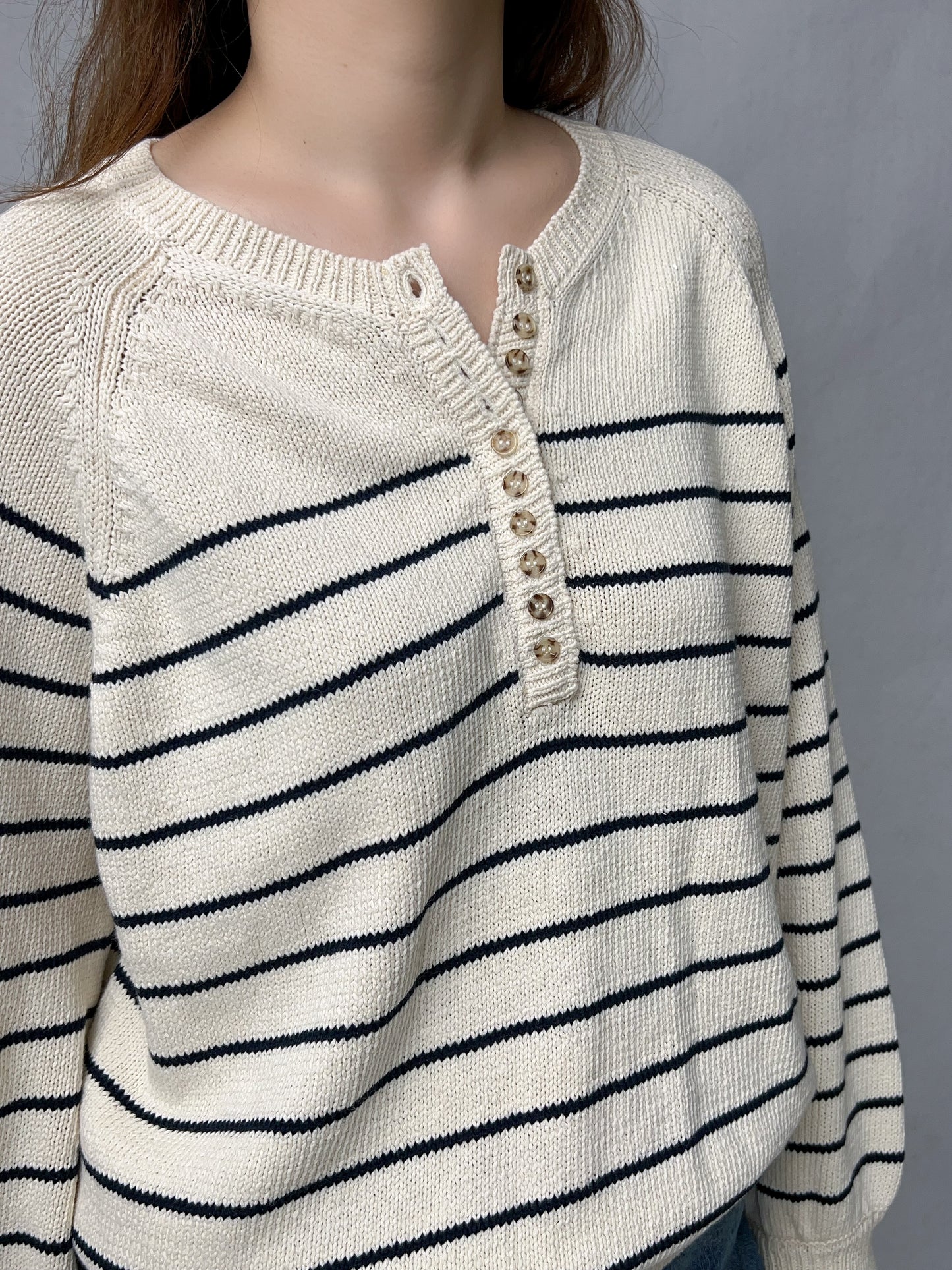 SEZ Leontine Ecru Striped Cotton Jumper